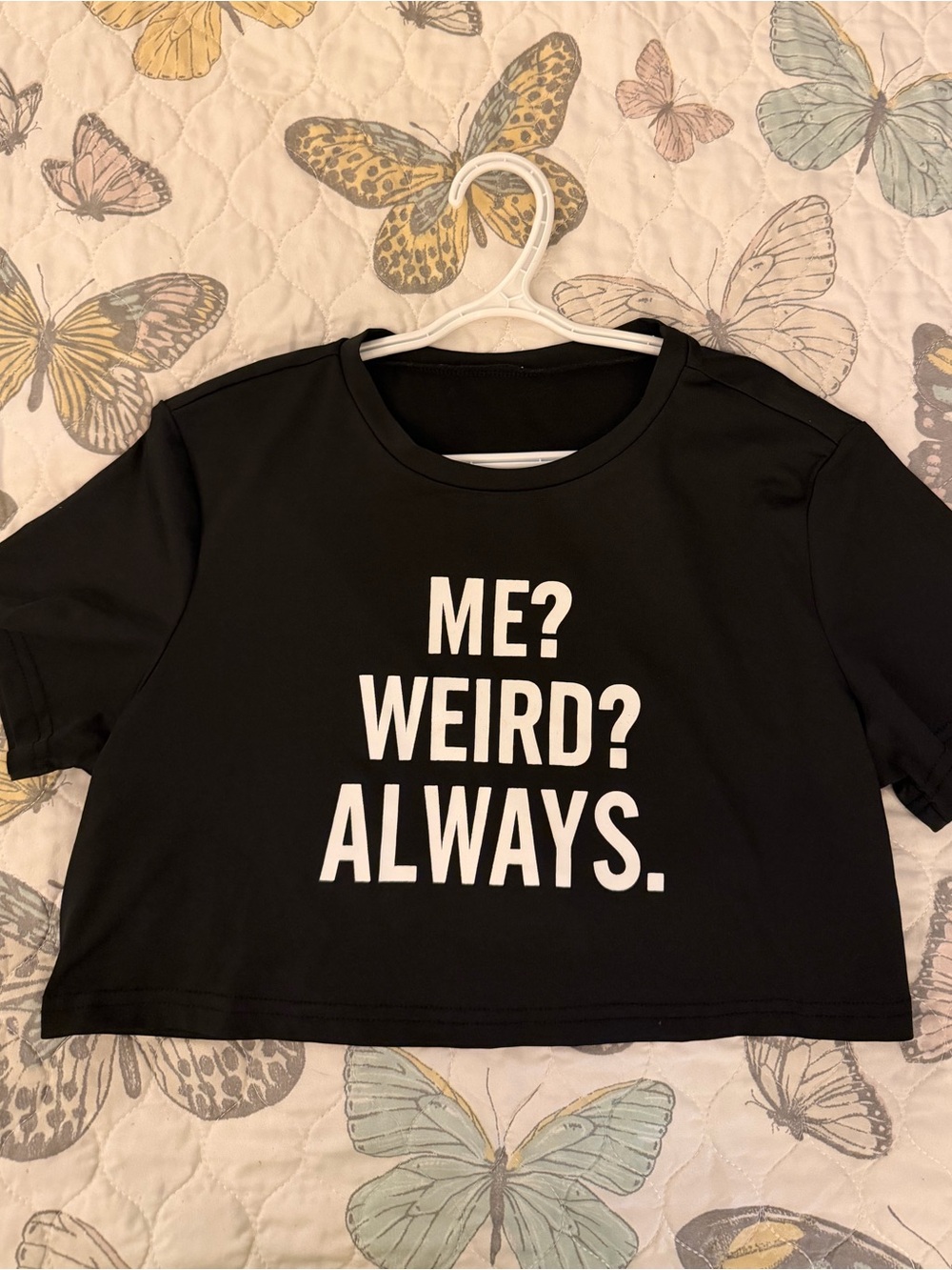 SHEIN Black Graphic Crop Top with White Text
